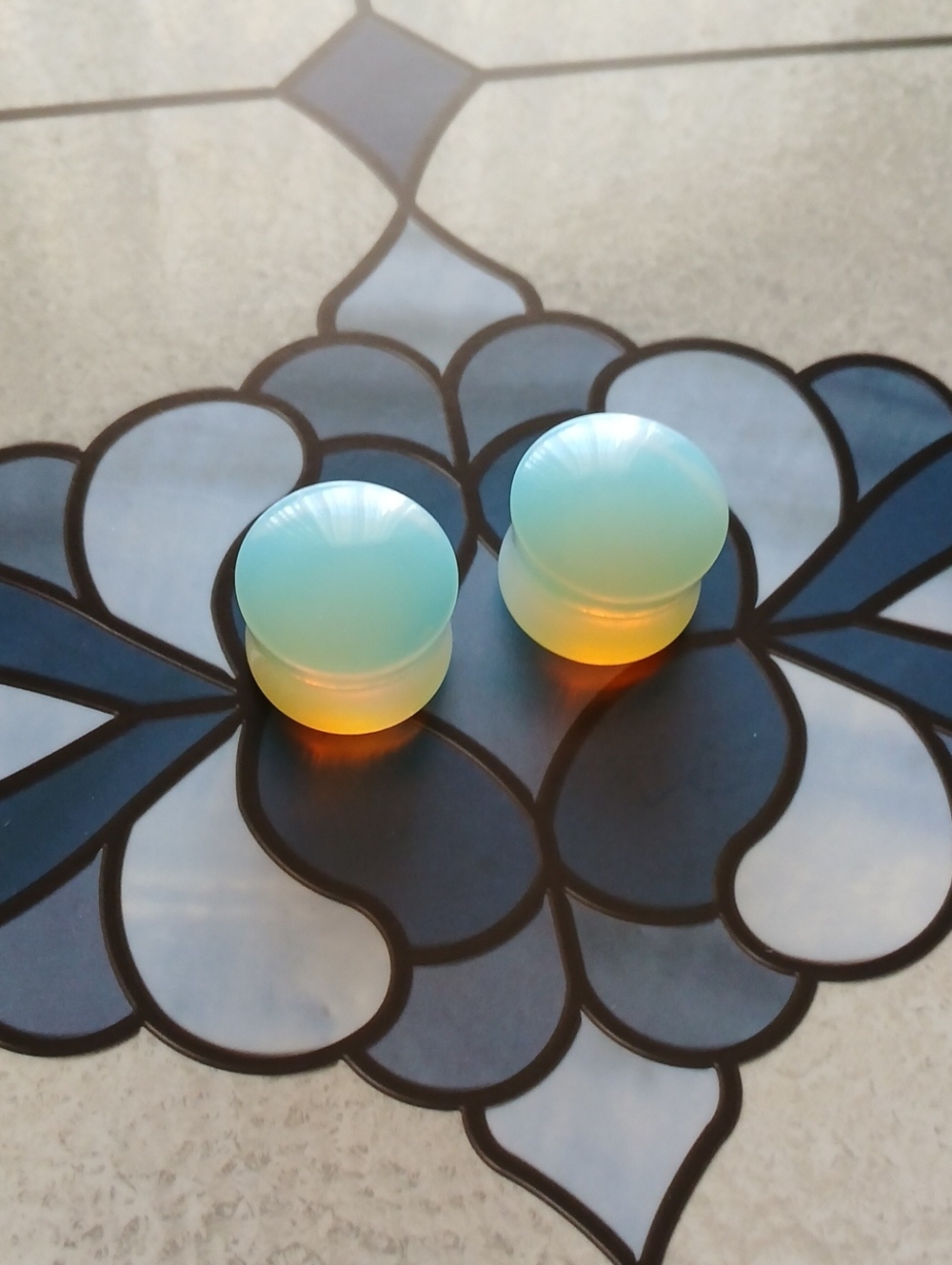Pair Oplalite Dome Front Stone Plugs Earrings 19mm